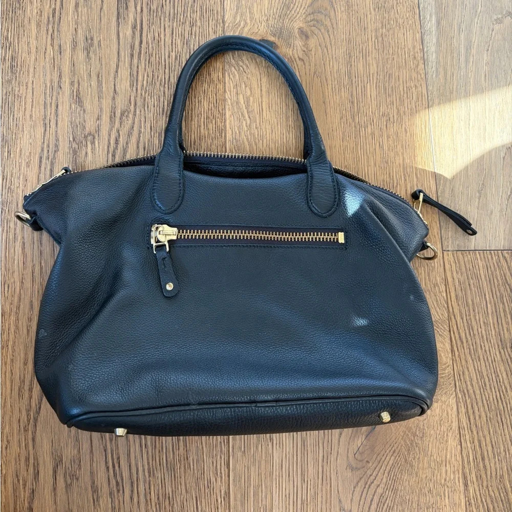 Roots Black Pebbled Leather Satchel with Brass/Gold Hardware - Picture 4 of 15